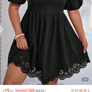 SHEIN Black Smocked Puff Sleeve Sundress